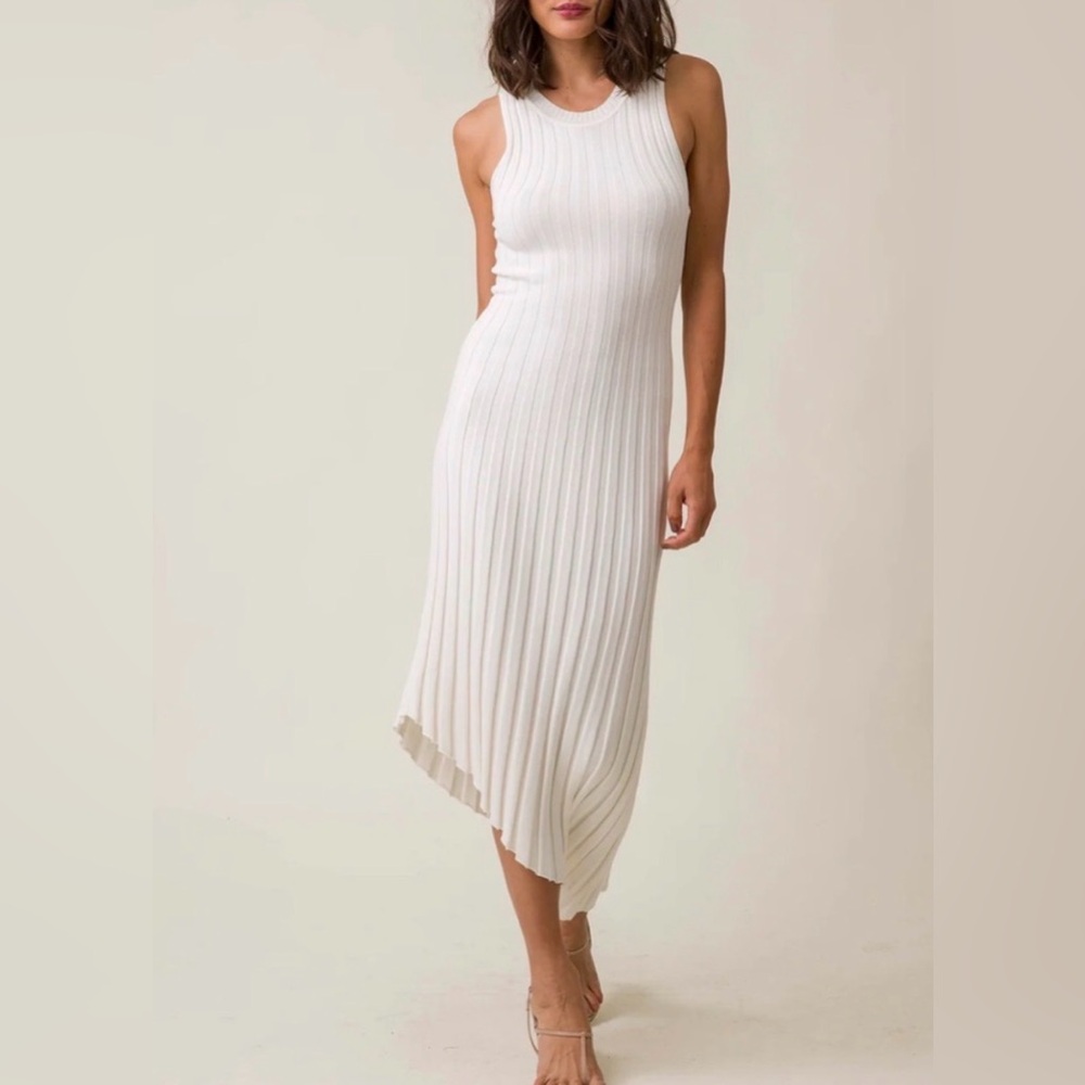 Revolve Ribbed Asymmetrical Dress in Creamy White - Picture 6 of 10